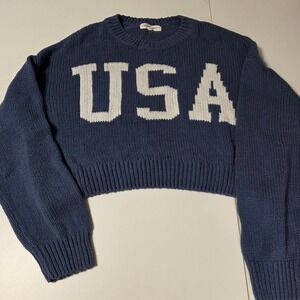 Grayson Threads Navy Blue USA Cropped Knit Sweater Women's Size L